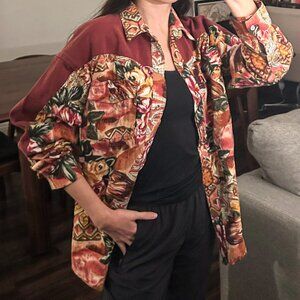 AMRAV Vintage Printed Button Down Snap Collared Shirt - S